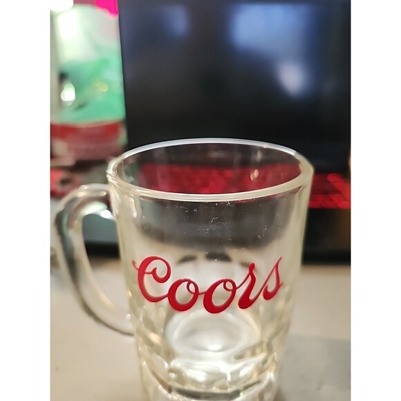 Vintage Coors Beer Mug 5" Heavy Glass Stein Red Logo Barware Collectible - Picture 4 of 11